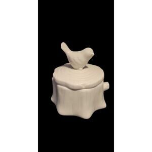 Tozai Home Porcelain Bird on Stump Trinket Box White